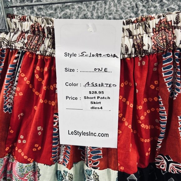 Ashley Taylor Patchwork Skirt Womens One‎ Size Red Boho Hippie Drawstring Cotton - Picture 8 of 10